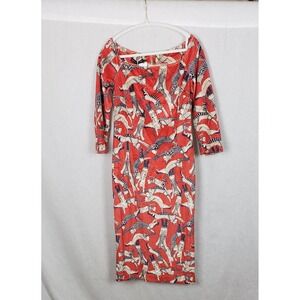 Mariagrazia Panizzi Red Abstract Cat Dress 44 Sexy Librarian Artsy Made in Italy